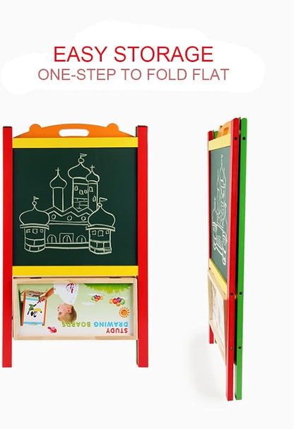Wooden Art Easel for Kids (Double Sided) - Standing Whiteboard Chalkboard Small Toddler Toys - Includes ABC Numbers GD-023-N