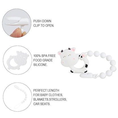 Baby Teething Toys,Food Grade Silicone Teether with One-Piece Pacifier Clip Holder 3 Months+