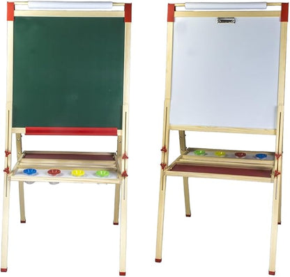 Wooden Art Easel for Kids (Double Sided) with Paper Roll, Height Adjustable from 35.4'' to 65'' for Kids Toddlers 3-6 6-12 12-16 KT-065-2