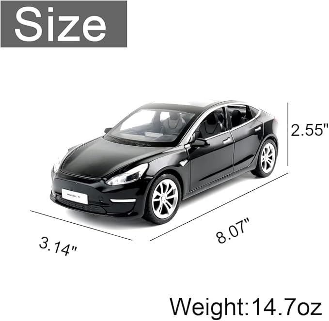 1:24 Scale Tesla Model 3 Alloy Car Model Diecast Toy Vehicles for Kids, Tesla car Model，Pull Back Alloy Car with Lights and Music
