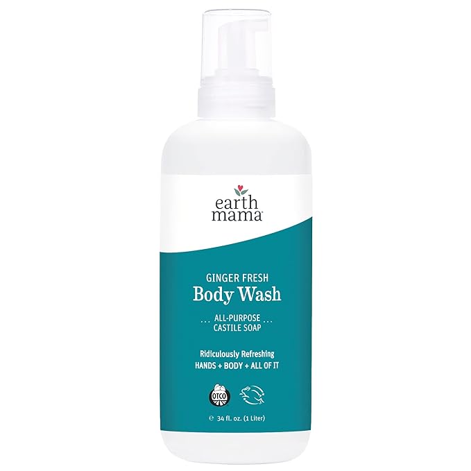 Earth Mama Ginger Fresh Foaming Hand Soap and All Purpose Body Wash for Sensitive Skin, Liquid Castile Soap with Organic Coconut Oil 34-Fluid Ounce