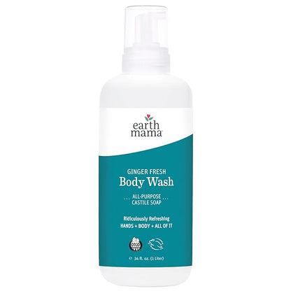 Earth Mama Ginger Fresh Foaming Hand Soap and All Purpose Body Wash for Sensitive Skin, Liquid Castile Soap with Organic Coconut Oil 34-Fluid Ounce