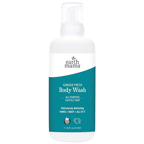 Earth Mama Ginger Fresh Foaming Hand Soap and All Purpose Body Wash for Sensitive Skin, Liquid Castile Soap with Organic Coconut Oil 34-Fluid Ounce