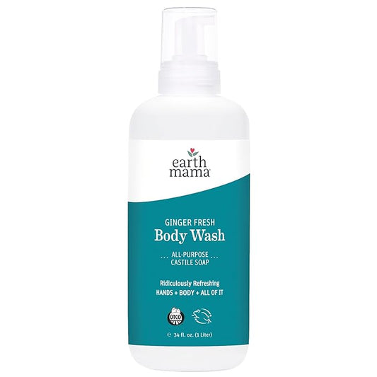 Earth Mama Ginger Fresh Foaming Hand Soap and All Purpose Body Wash for Sensitive Skin, Liquid Castile Soap with Organic Coconut Oil 34-Fluid Ounce
