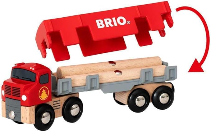 BRIO World 33657 - Lumber Truck | 6-Piece Wooden Toy Train Set | Ideal for Kids Ages 3 and Up | Made with Sustainable Wood | Magnetic Crane Compatible