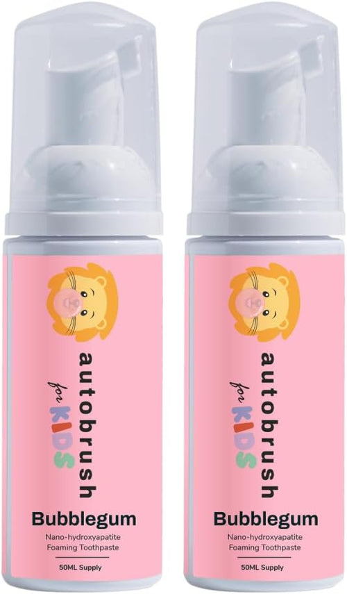 autobrush Kids Fluoride-Free Foaming Toothpaste Bubblegum Flavor for Electric or U-Shaped Toothbrush, SLS-Free, Training Toothpaste, Anti-Cavity (2 Pack)