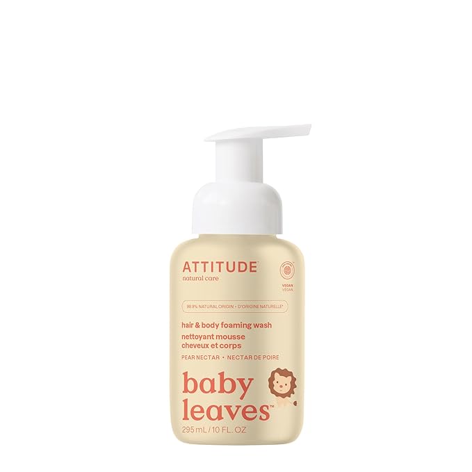 ATTITUDE 2-in-1 Hair and Body Foaming Baby Wash, EWG Verified Shampoo Soap 10 Fl