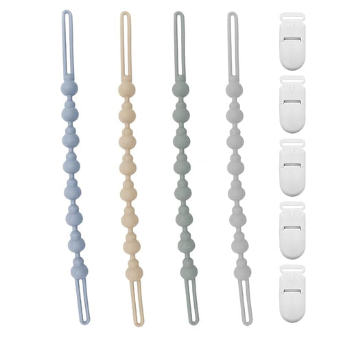 Silicone Pacifier Clips 4 Pack with 5pcs Binky Holder Clips,