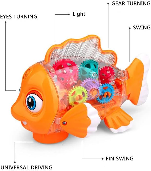 Nenekal Transparent Electric Gear Gold Fish Toddler Toys with Music 3+