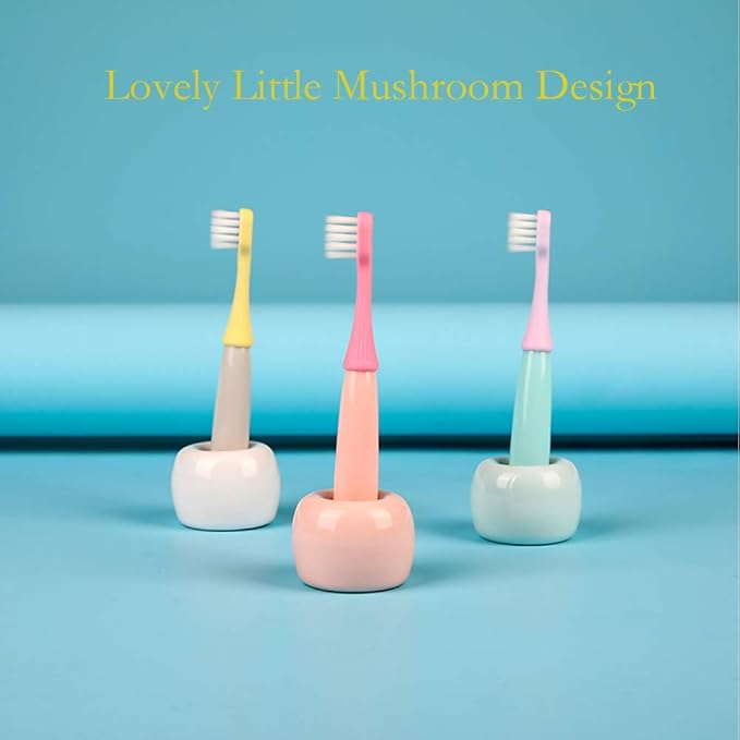 6 Packs Kids Toothbrush,Lovely Little Mushroom Extra Soft Bristles Toddler Toothbrush for 1-3Years Old (Pink& Yellow &Blue)…