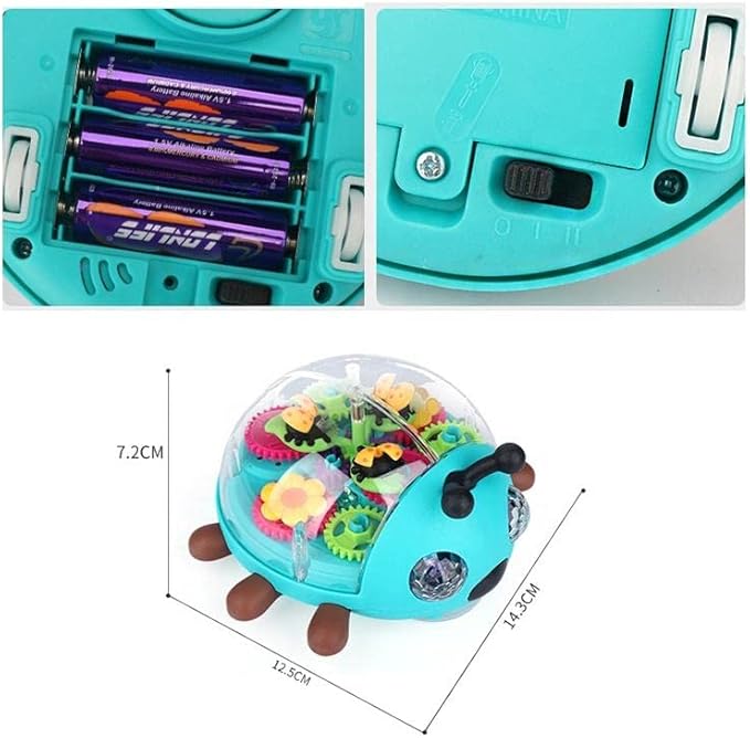 Nenekal Transparent Electric Ladybug Gear Toddler Toy with Flashing LED Lights and Music, Automatically Changes Direction