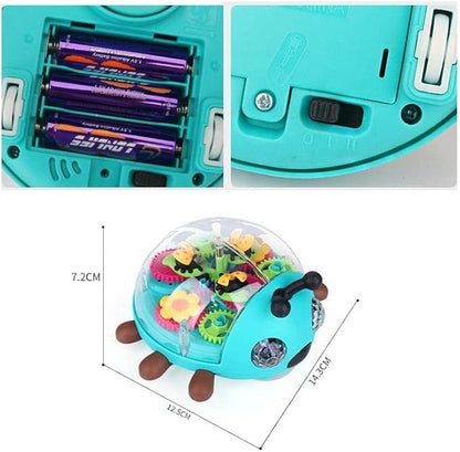 Nenekal Transparent Electric Ladybug Gear Toddler Toy with Flashing LED Lights and Music, Automatically Changes Direction