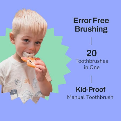 autobrush U Shaped Kids Manual Toothbrush- 360° Design for Upto 5.1X Better Cleaning with Unique Nylon Bristles, Comfort Grip Handle, Waterproof Design, Ages 9-12, Giraffe (Double-Sided)