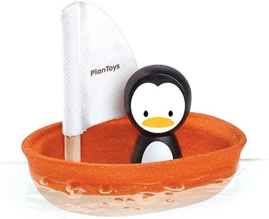 PlanToys Sailing Boat with Penguin Bath and Water Play Toy (5711) | Sustainably Made from Rubberwood and Non-Toxic Paints and Dyes