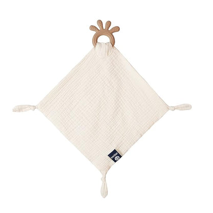 Baby Muslin Security Blanket with Food Grade Silionce Teether,Soothe Teething