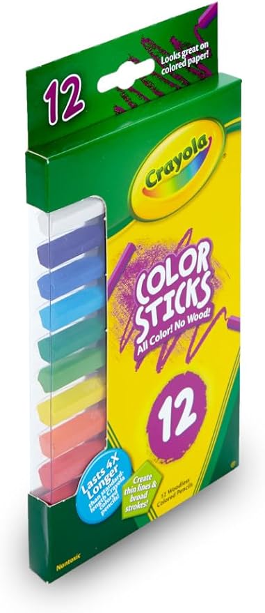 Crayola Color Sticks (12 Count), Woodless Colored Pencils Set for Kids, Classroom Art Supplies, Fine Lines & Broad Strokes, Non-Toxic