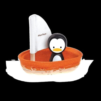 PlanToys Sailing Boat with Penguin Bath and Water Play Toy (5711) | Sustainably Made from Rubberwood and Non-Toxic Paints and Dyes