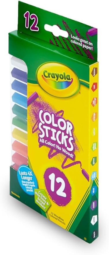 Crayola Color Sticks (12 Count), Woodless Colored Pencils Set for Kids, Classroom Art Supplies, Fine Lines & Broad Strokes, Non-Toxic