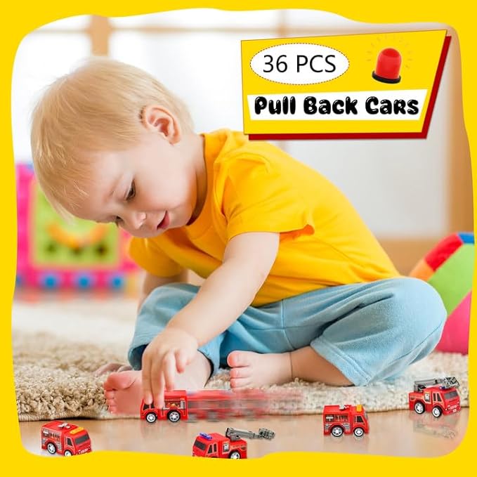 36 Pcs 4 Styles Mini Pullback Fire Truck Toy Small