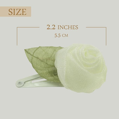 Off white Organza Rose Flower Snap Clips for little Girls -2Pcs