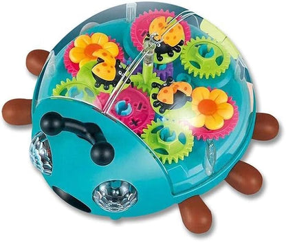 Nenekal Transparent Electric Ladybug Gear Toddler Toy with Flashing LED Lights and Music, Automatically Changes Direction
