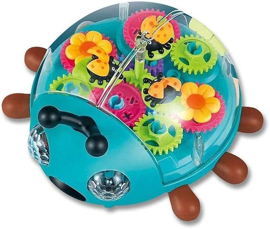 Nenekal Transparent Electric Ladybug Gear Toddler Toy with Flashing LED Lights and Music, Automatically Changes Direction
