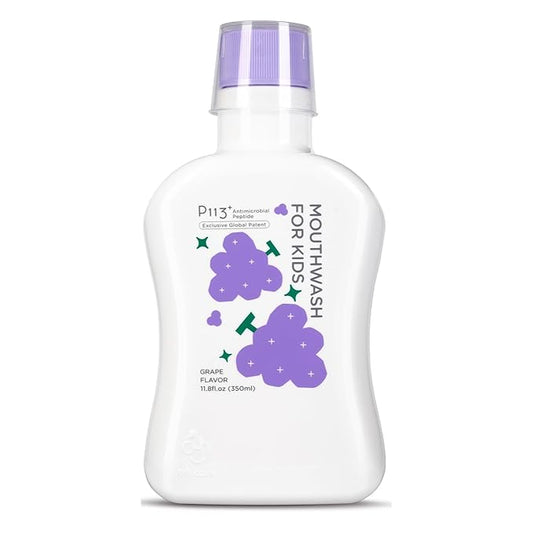 Kids mouthwash, Alcohol Fluoride Free Mouthwash for Kids, Natural P113+, Grape Flavor, 11.08 fl oz