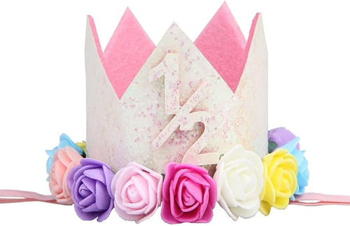 Baby's Rose Flowers Gold Sequins Birthday Crown Headband for Birthday