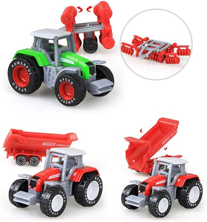 Kid's Farm Tractor Toys with Trailers,Alloy and ABS Cake Decorating Car Truck Realistic Tractor Vehicle Value Play Set Toy 4)