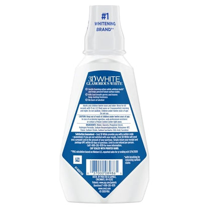 Crest 3D White Glamorous White Alcohol Free Multi-Care Whitening Mouthwash, Hydrogen Peroxide Mouthwash, Arctic Mint, 16 fl oz (473 mL) - Pack of 4, Crest Mouthwash