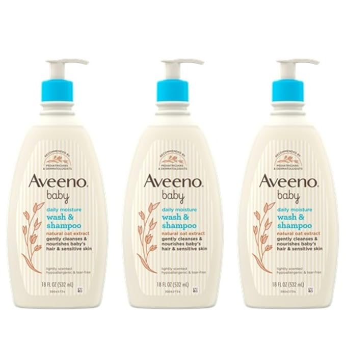 Aveeno Baby Daily Moisture Gentle Body Wash & Shampoo with Oat Extract, 2-in-1 Baby Bath Wash & Hair Shampoo 18 fl.