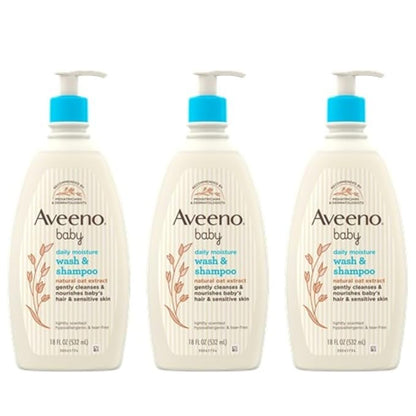 Aveeno Baby Daily Moisture Gentle Body Wash & Shampoo with Oat Extract, 2-in-1 Baby Bath Wash & Hair Shampoo 18 fl.
