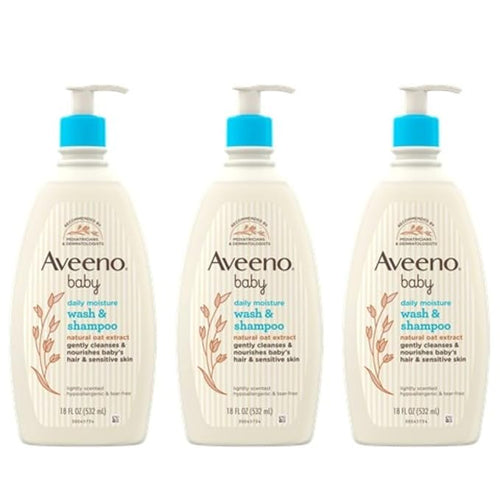 Aveeno Baby Daily Moisture Gentle Body Wash & Shampoo with Oat Extract, 2-in-1 Baby Bath Wash & Hair Shampoo 18 fl.