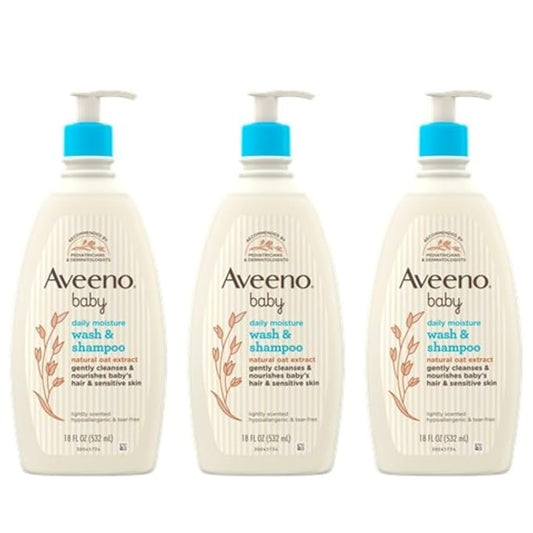 Aveeno Baby Daily Moisture Gentle Body Wash & Shampoo with Oat Extract, 2-in-1 Baby Bath Wash & Hair Shampoo 18 fl.