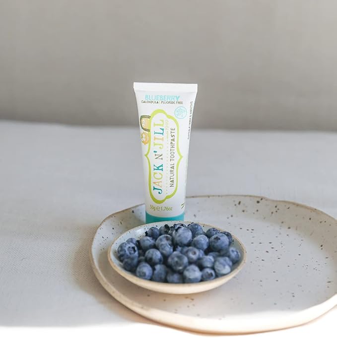 Jack N' Jill Natural Toddler Toothpaste for Baby, Kids and Infants 6 Months & Up, Fluoride Free Training Toothpaste for Toddlers 1-3 (1.76 Fl Oz (Pack of 6), Blueberry)