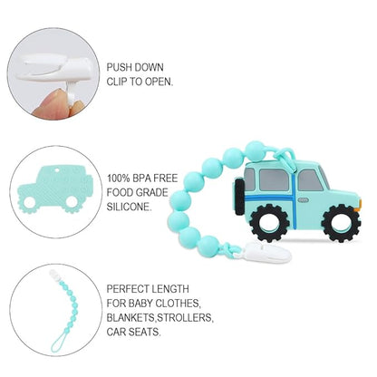 Baby Teething Toys,Food Grade Silicone Teether with One-Piece Pacifier Clip Holder 3 Months+