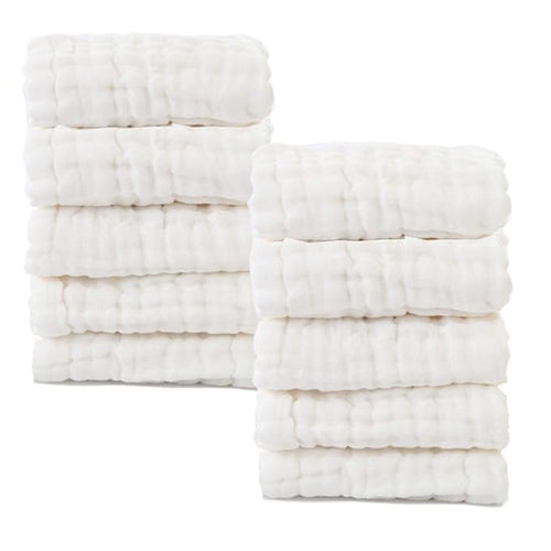 MUKIN Baby Washcloths - Natural Cotton Baby Wipes 10 Pack 12x12 inches