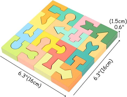 Wooden Shapes Puzzles Blocks Geometric Brain Teaser Montessori Toys Jigsaw 3D Logic IQ Game Shape Sorter Preschool STEM Educational Learning Gift for 3 4 5 6 Year Old Toddlers Kids Boys Girls