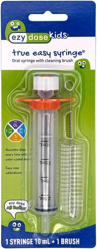 EZY DOSE Kids Baby Oral Syringe & Dispenser with Cleaning Brush, True Easy Design for Liquid Medicine 10 mL/2