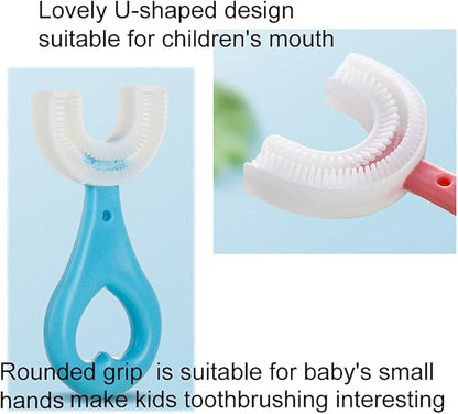 2 Pcs U-Shaped Kids Toothbrush, Premium Soft Manual Training Toothbrush for Kids 2-6 Years Old. (Blue+Pink)