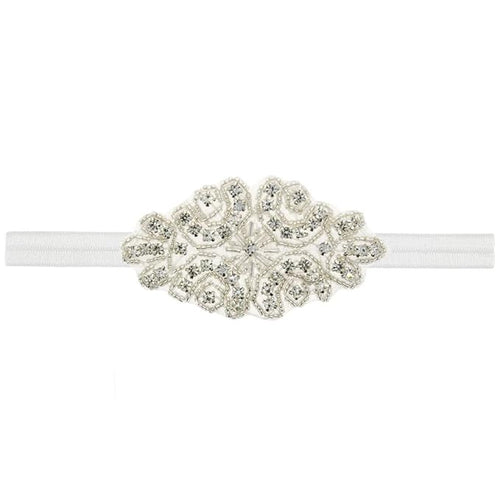 Nishine Girls White Rhinestone Flower Headband Pack Baby Christening Baptism (Bow-3 Pack)