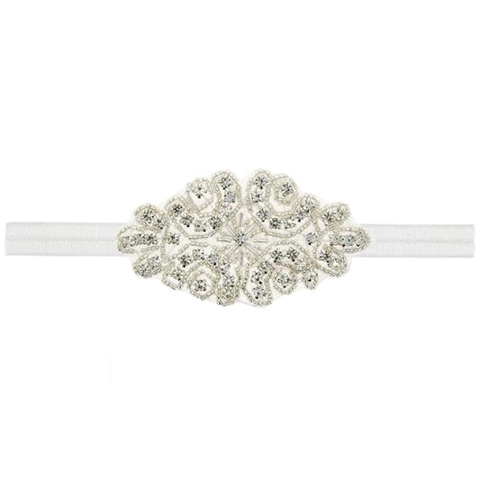 Nishine Girls White Rhinestone Flower Headband Pack Baby Christening Baptism (Bow-3 Pack)