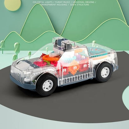 Nenekal Transparent Electric Police Car Gear Toy with Flashing Lights & Music, Automatically Changes Direction 3+, STEM
