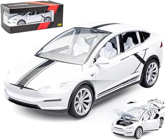 1:24 Scale Tesla Model X Alloy Car Model Diecast Toy Vehicles for Kids, Tesla car Model，Pull Back Alloy Car with Lights and Music Girls.(1:24 Model