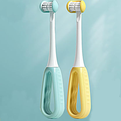 2 Pieces 3 Sided Toddler Toothbrush, Three Bristles for Kids Toothbrush, Autism Soft Bristles Toothbrush,Soft and Gentle for Complete Tooth and Gum Care (C2（Blue+Yellow） Kids)