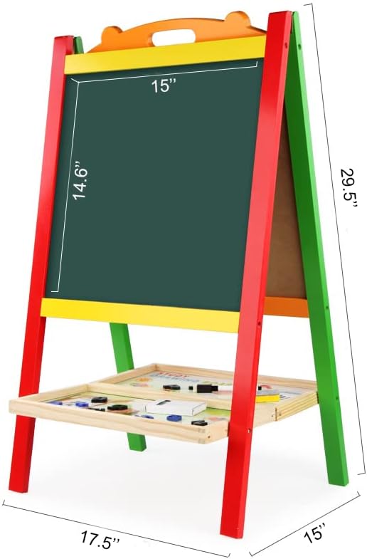 Wooden Art Easel for Kids (Double Sided) - Standing Whiteboard Chalkboard Small Toddler Toys - Includes ABC Numbers GD-023-N