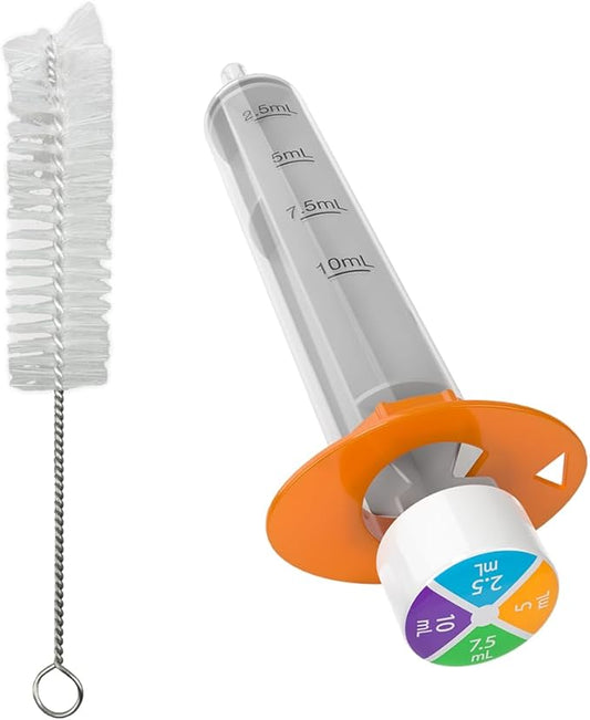 EZY DOSE Kids Baby Oral Syringe & Dispenser with Cleaning Brush, True Easy Design for Liquid Medicine 10 mL/2