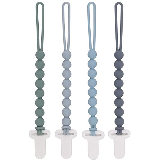 4-Pack Silicone Pacifier Clips with One-Piece Beads for Baby Boys