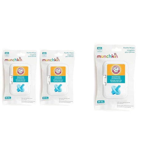 MunchkinÂŽ Arm & Hammer Pacifier Wipes 2 Pack 72 Wipes & 1 Pack 36 Wipes - Safely Clean Baby Bottles, Cups
