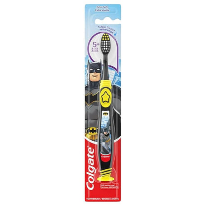 Colgate Batman Toothbrush for Children with Suction Cup, Kids 5+ Years Old, Extra Soft (Colors Vary) - Pack of 6